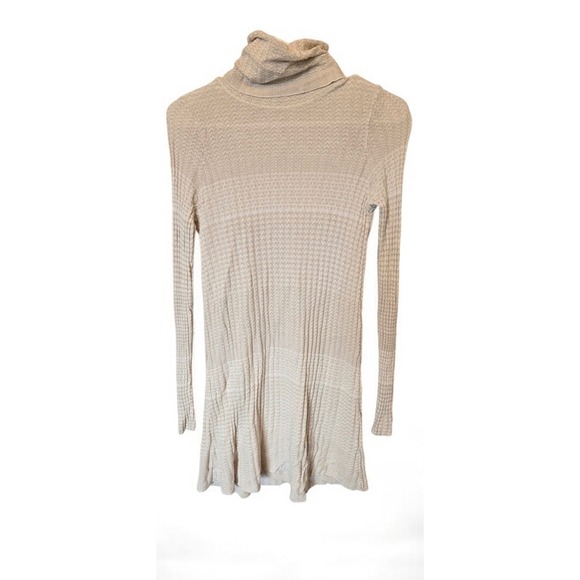 Free People Dresses & Skirts - Free People Cream Ribbed Turtleneck Mini Dress XS Soft Girl Cozy Chic coquette